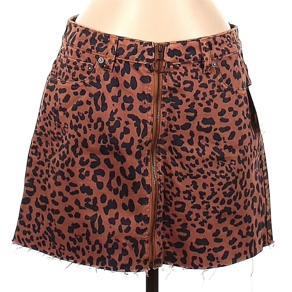 We The Free Brown and Black Leopard Print Mini Skirt